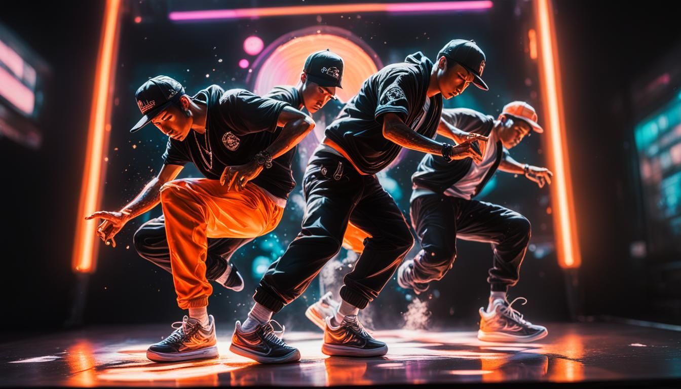 Vibrant B-Boys in Neon Synthwave Style