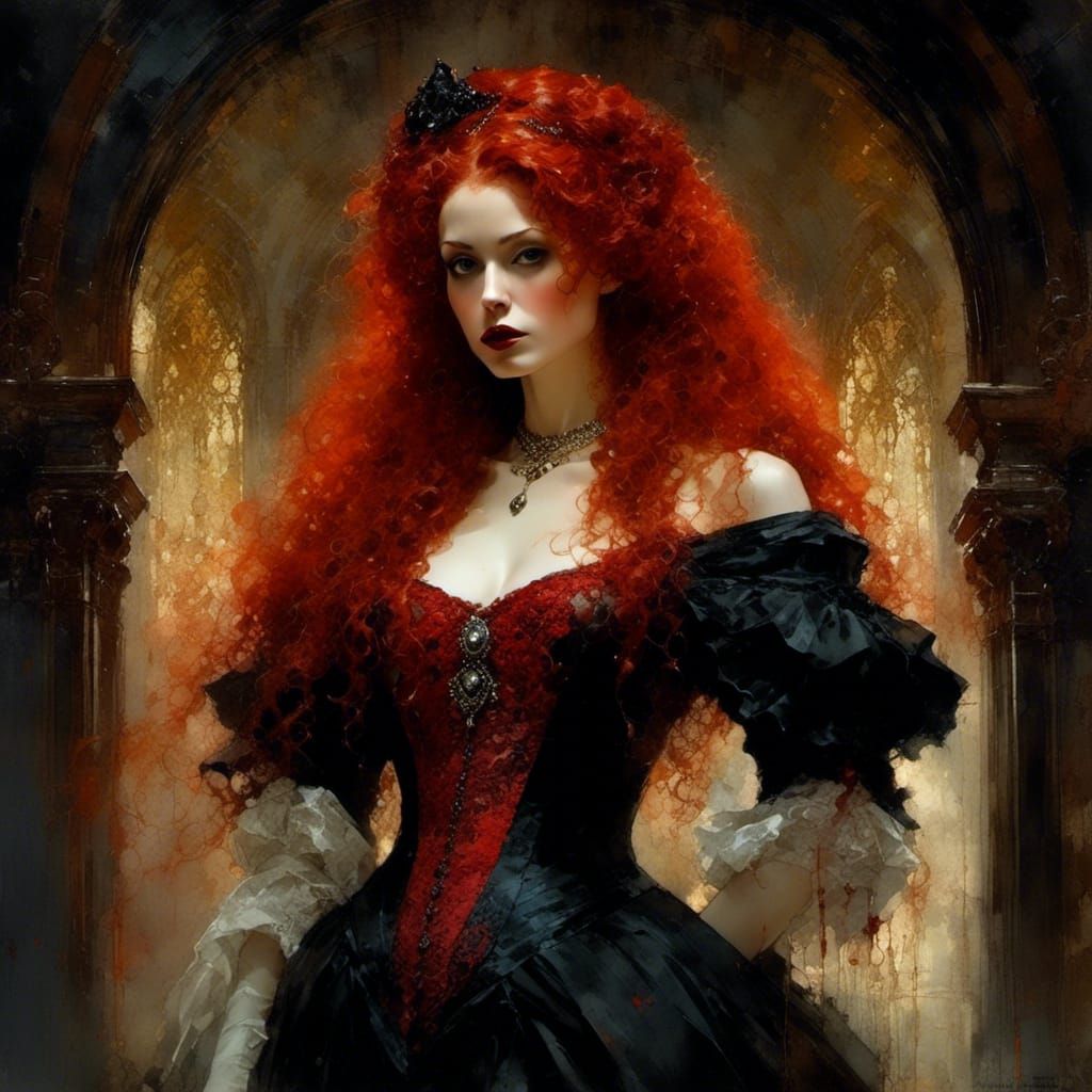 Victorian Vampire Bride in an Oil Painting Style
