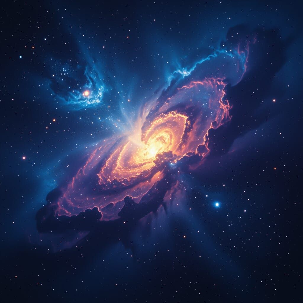 Cinematic Nebula with Glowing Core in Blues and Purples