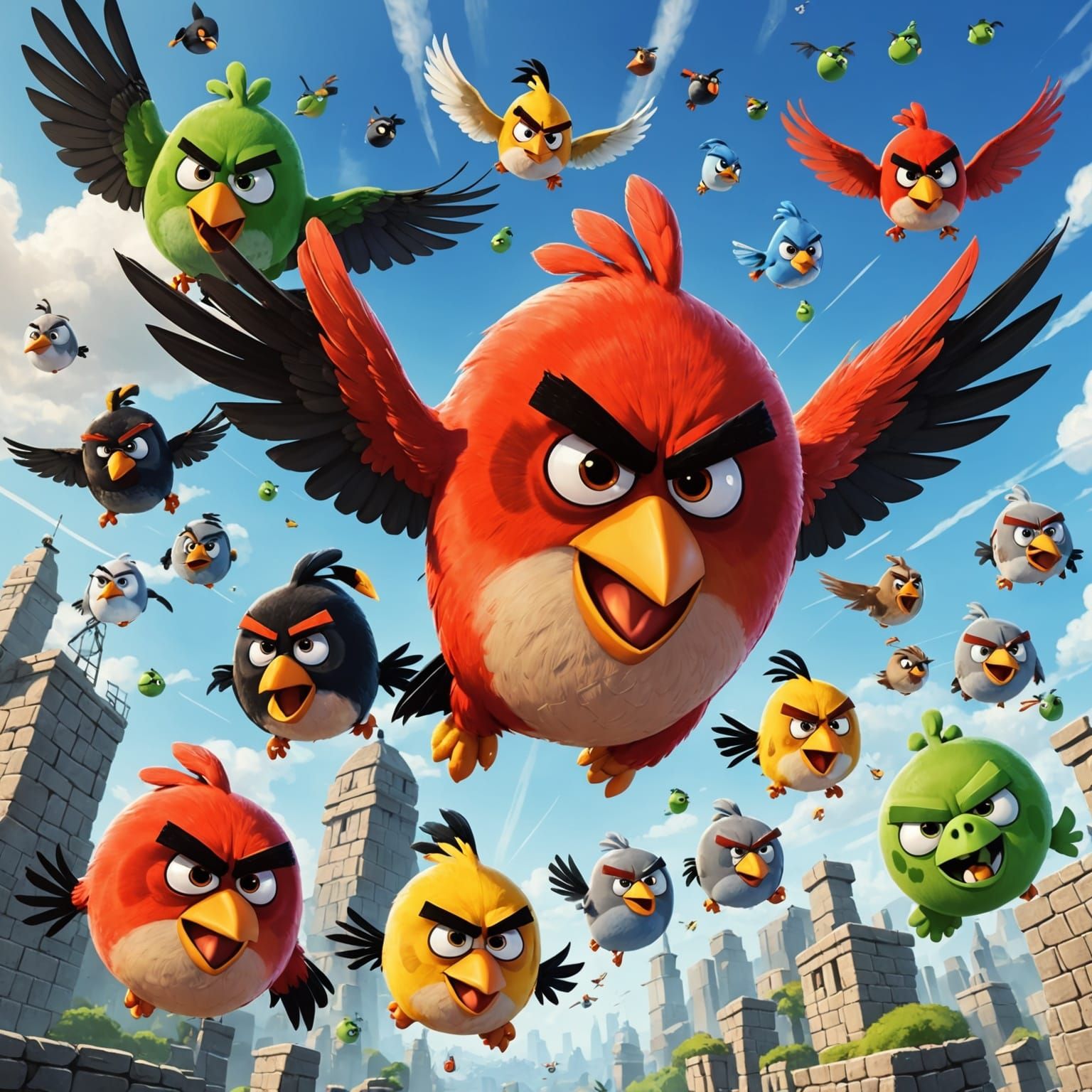 Angry Birds Soaring Through the Sky