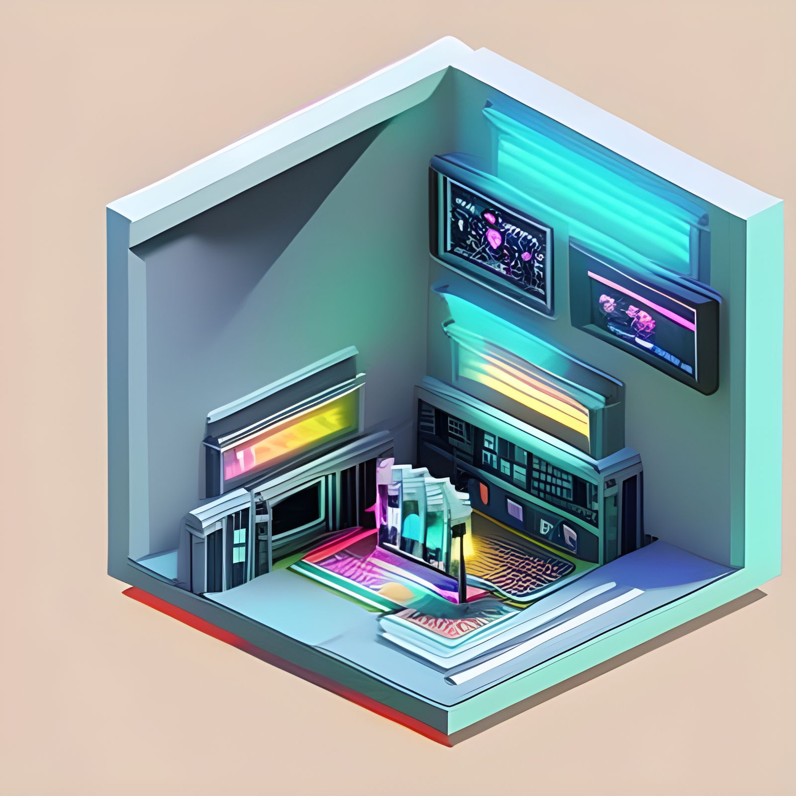 Isometric Synthwave Museum Spaceship Observatory