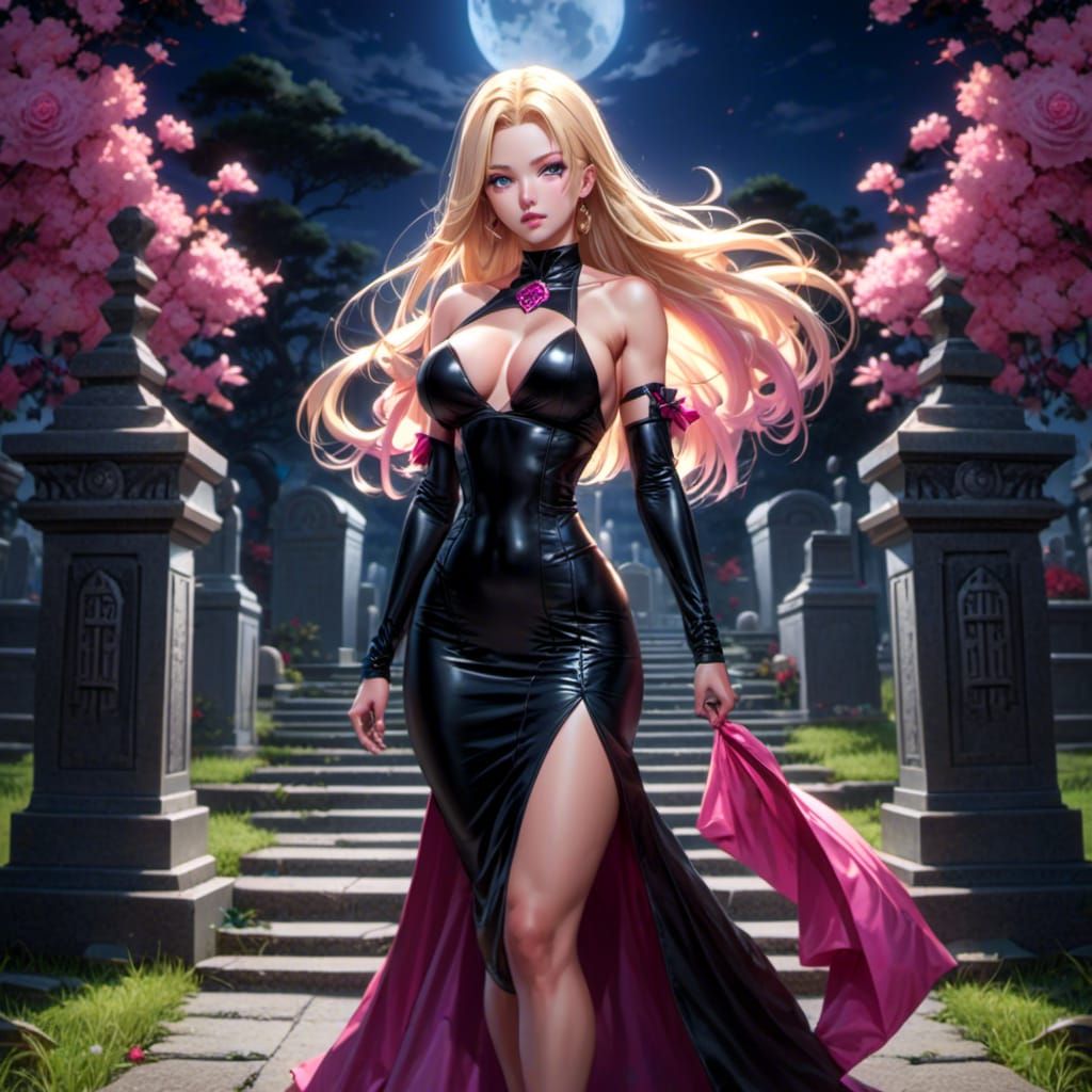 Female Necromancers Walking Through Graveyard at Night