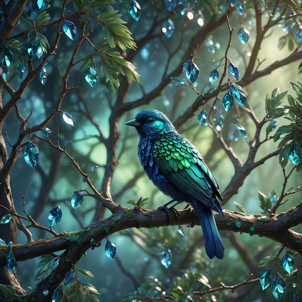 Diamond Crystal Bird with Blue Feathers