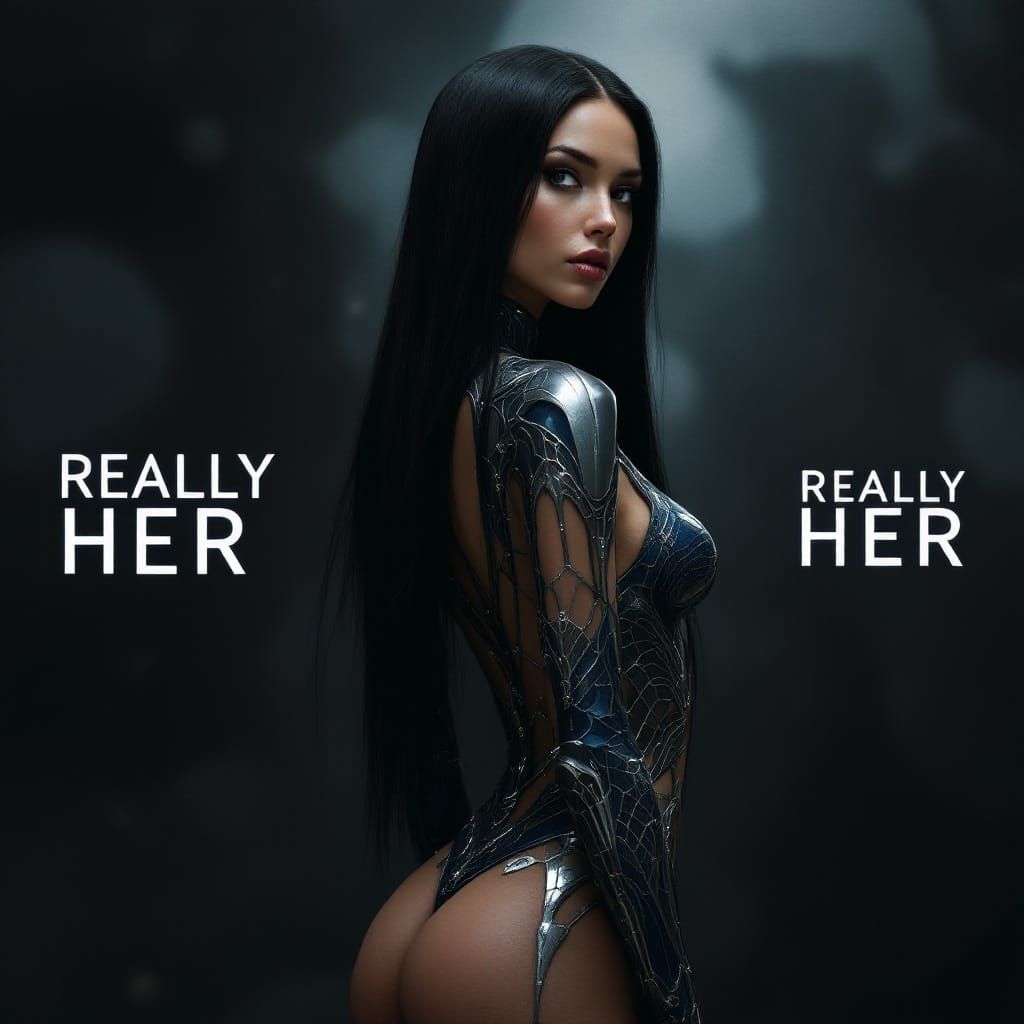 Futuristic Concept Art of Slender Woman in Metallic Bodysuit