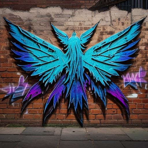 Rebellious Fairy Graffiti Art in Grimy Alleyway