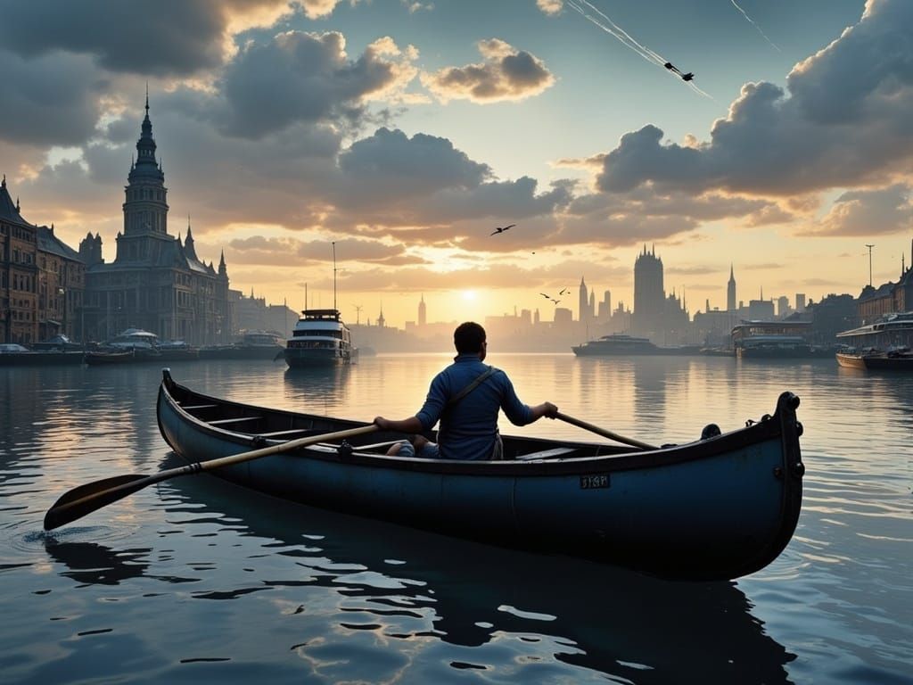 Man Embracing Freedom on Kingston's Waterway