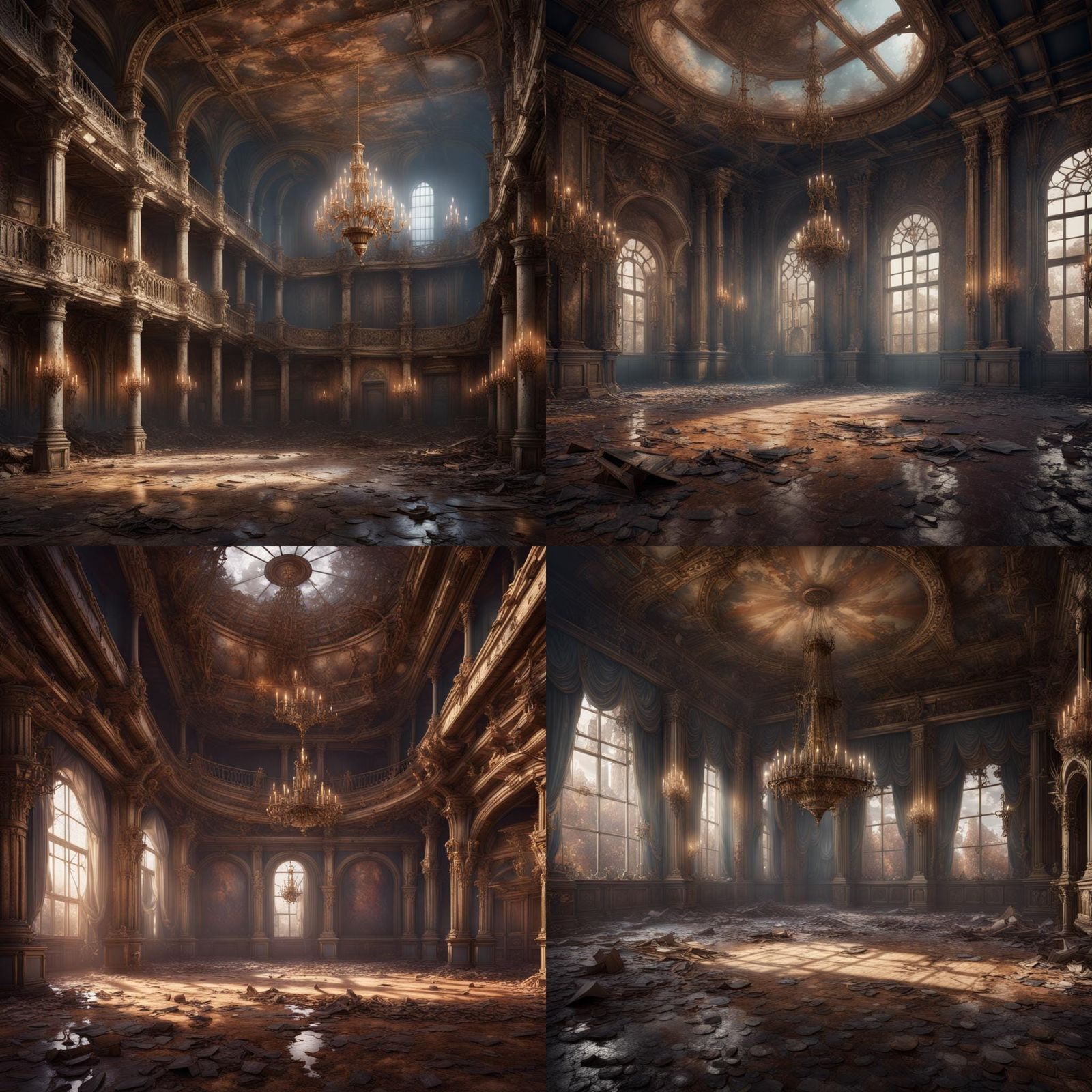 Ruined Ballroom: Detailed Matte Painting in Deep Color