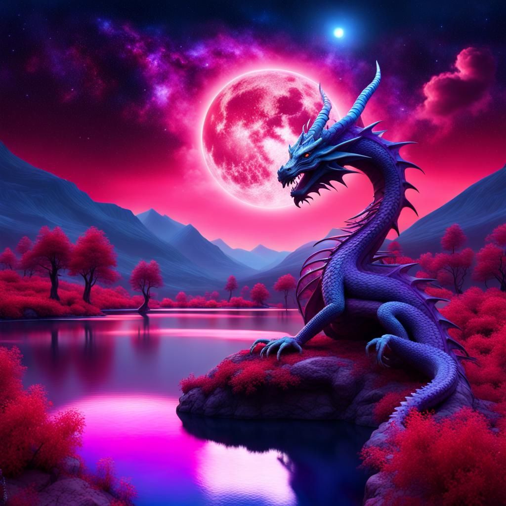 Dragon Resting in Magical Valley with Mushroom Trees