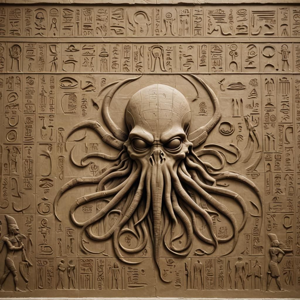Cthulhu as Egyptian Hieroglyph Mural Inscription