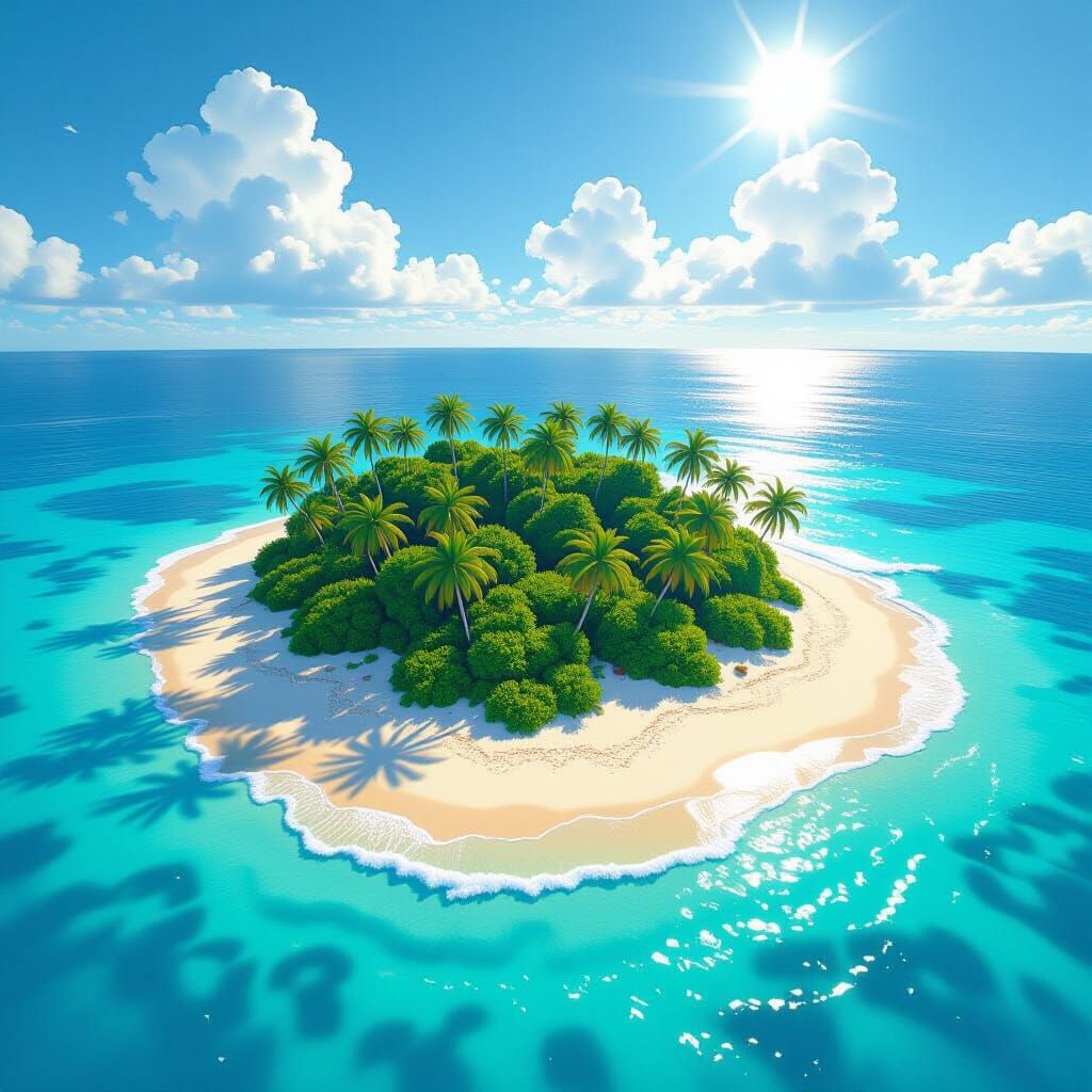 Lush Island Paradise in Digital Art Style