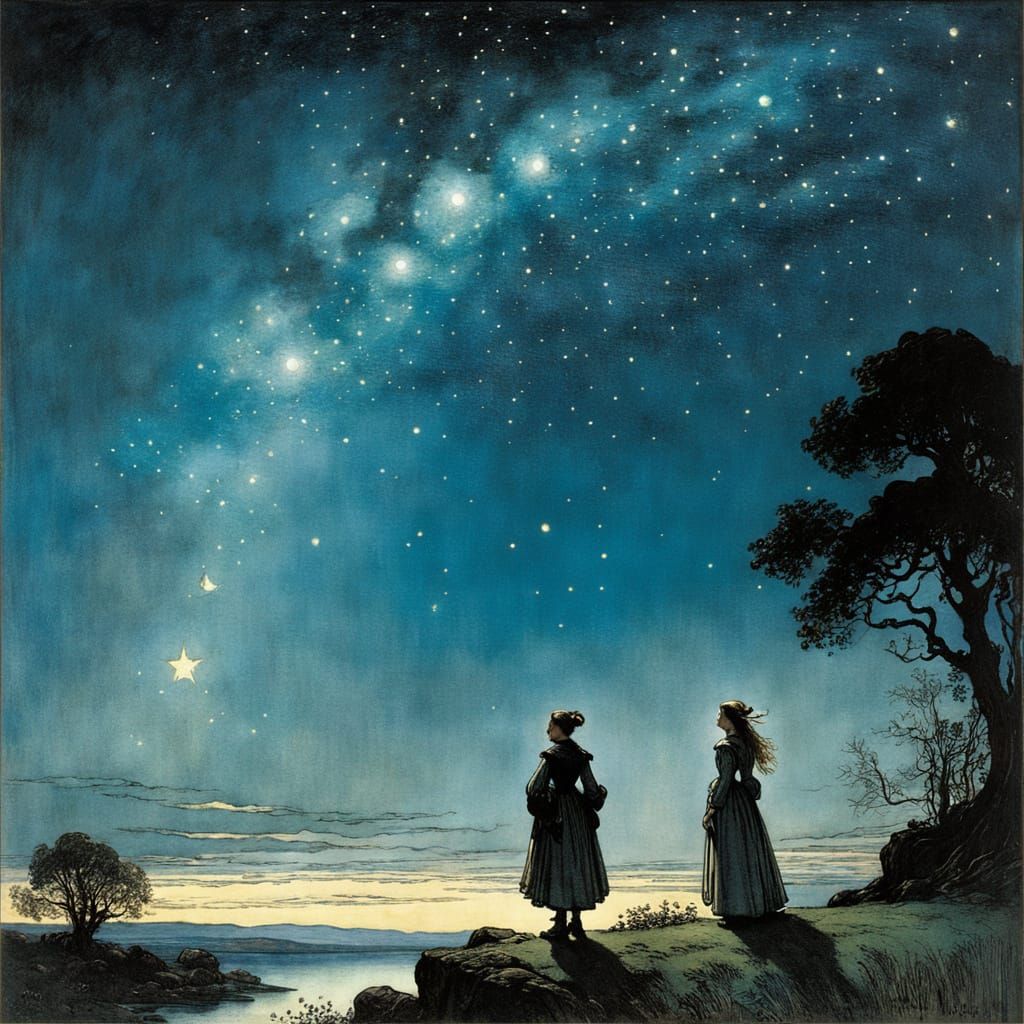 Enchanted Celestial Scene in Whimsical Style