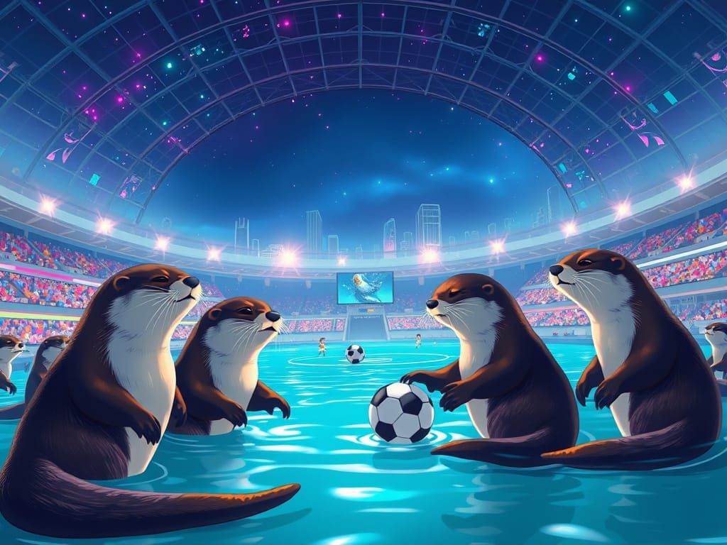 Otters Play Soccer in Bioluminescent Stadium
