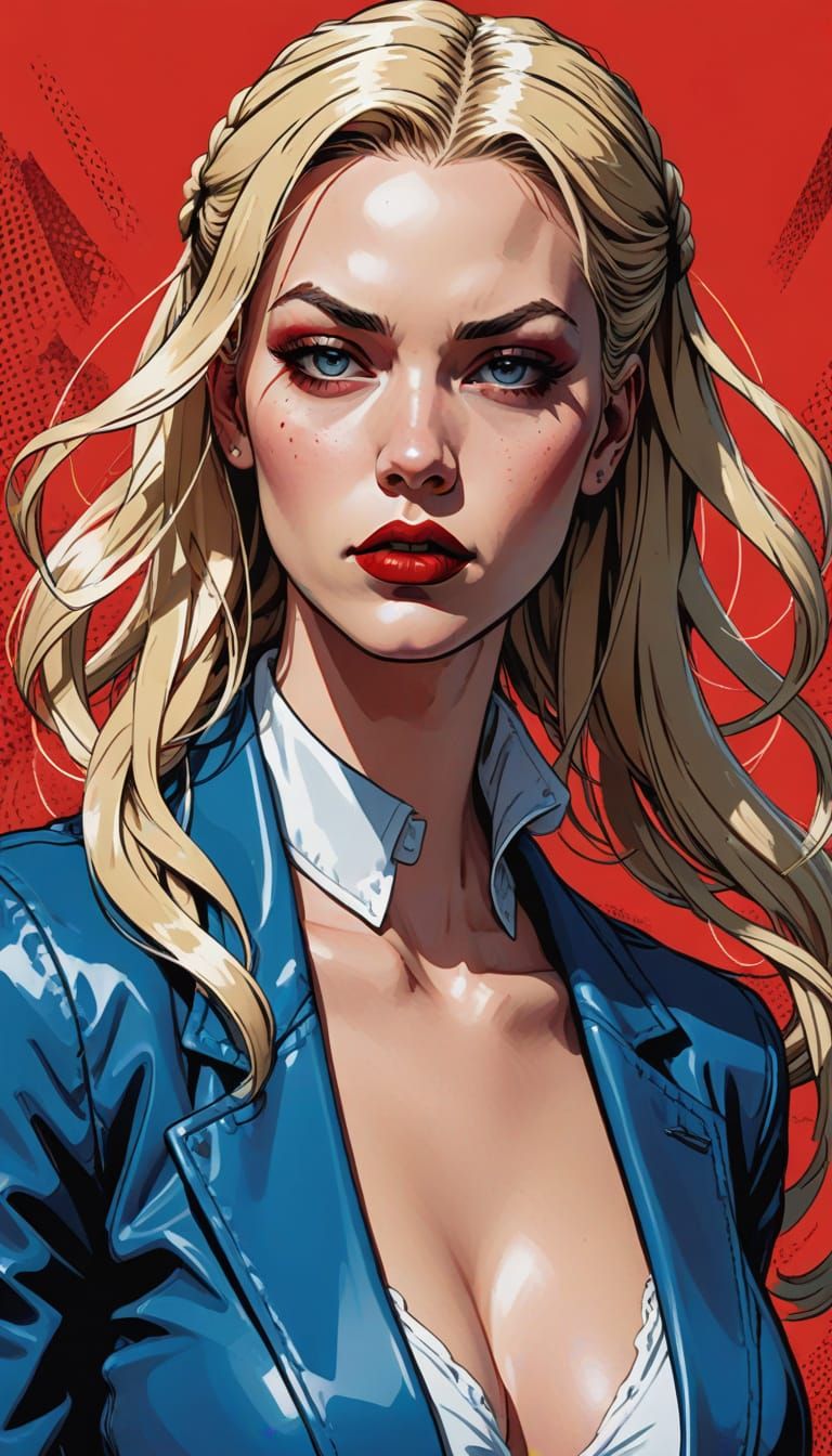 Woman with Blonde Pigtails in Graphic Novel Style