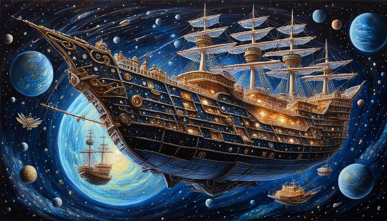 Faberge Space Pirate Ship with Butterfly Wings