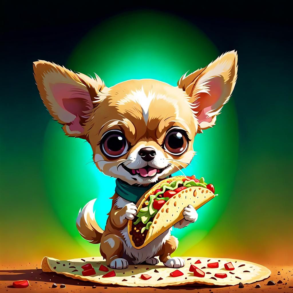 Chibi Chihuahua Caricature Eating a Taco