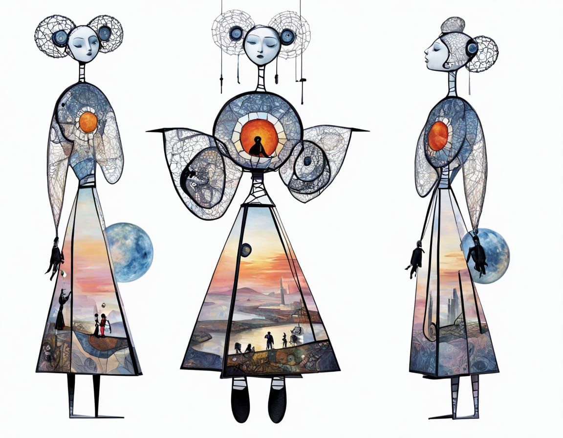 Sunset Conversation in Lace and String Mixed Media