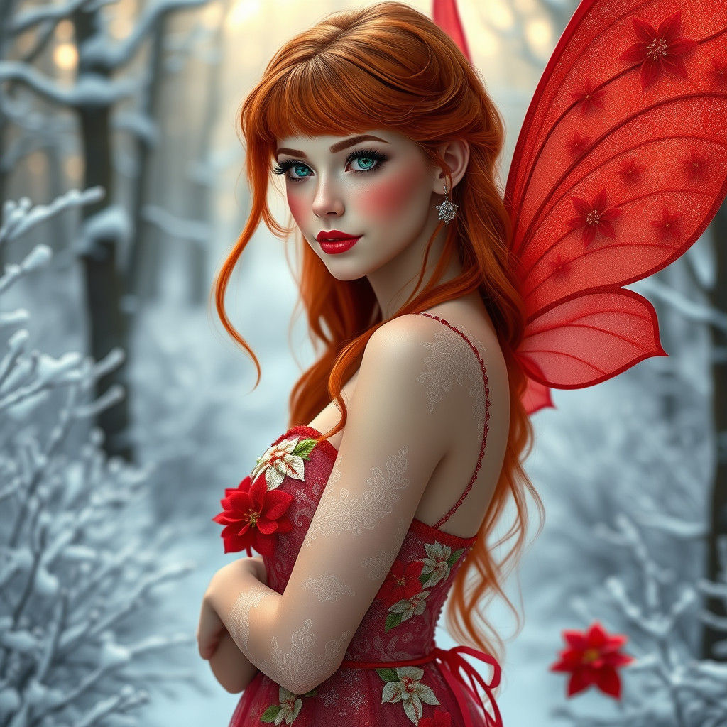 Vibrant Christmas Fairy in Winter Woods
