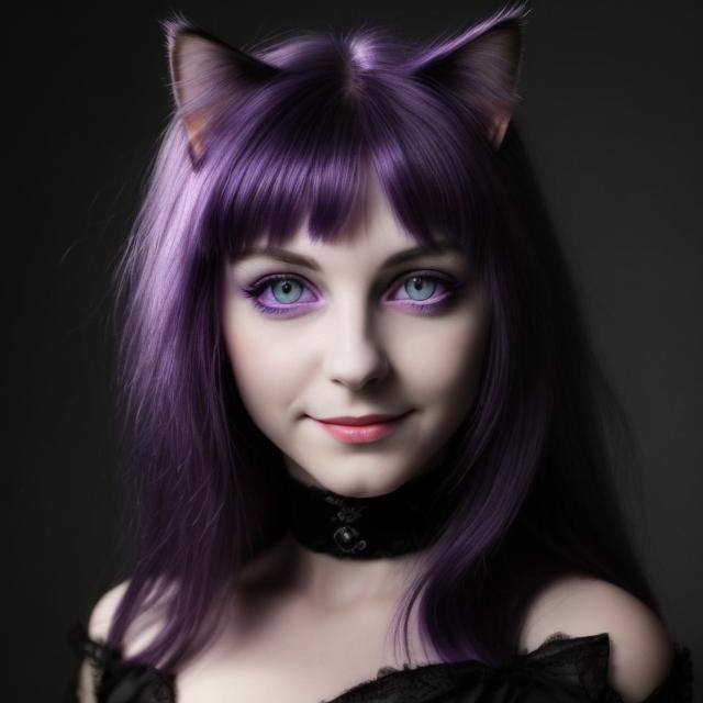 Cat with Violet Eyes and Knowing Smile