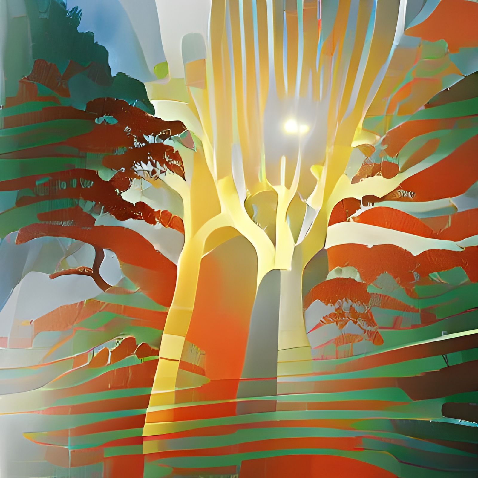 Mystical Forest Sunburst in Art Deco Style