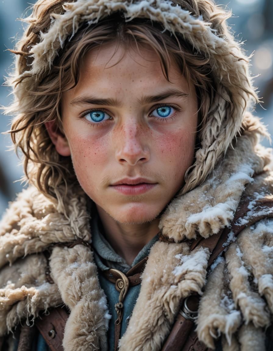 Medieval Shepherd Boy with Ice-Blue Eyes Portrait
