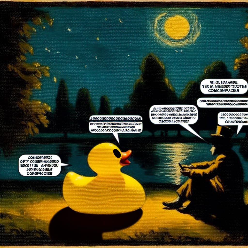 Conspiracy Chat: Rubber Duck and Anonymous Man in Oil Painti...