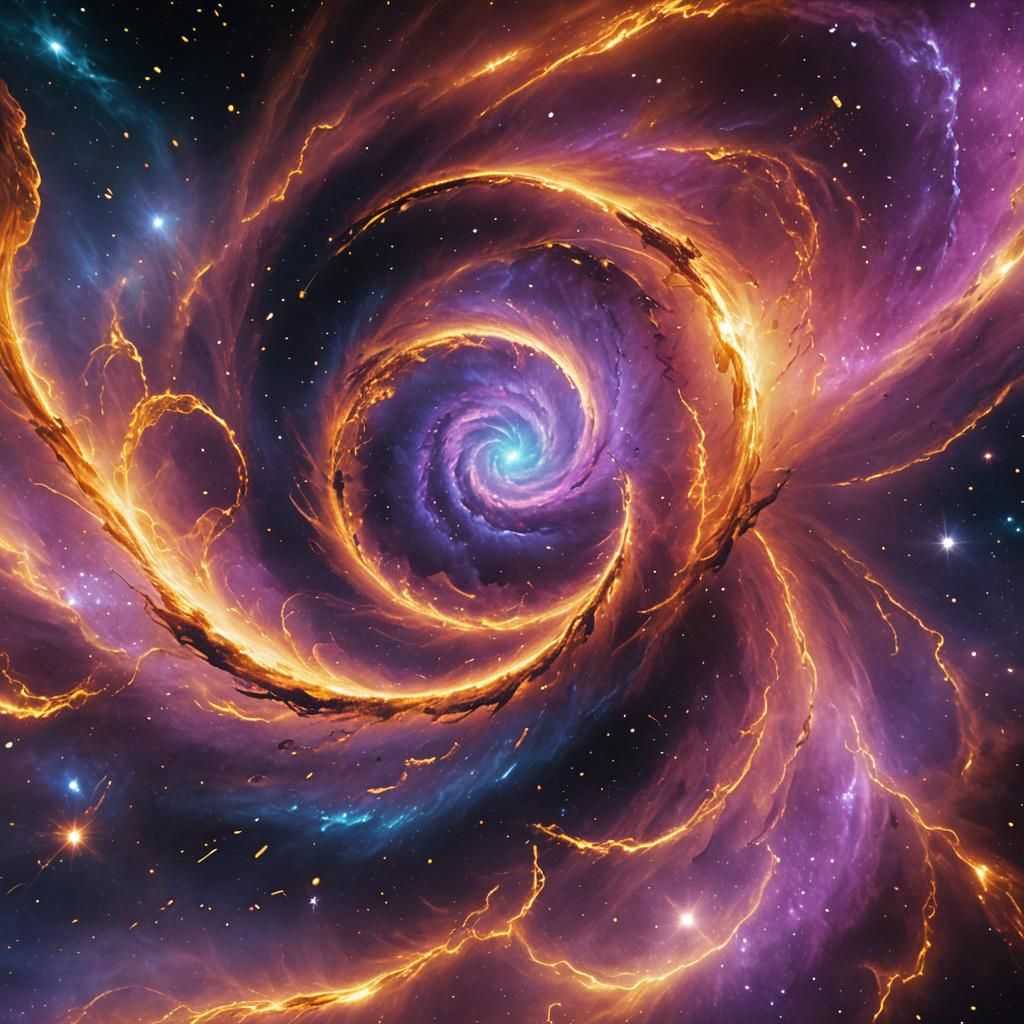 Cosmic Nebula Reveals Golden and Violet Light