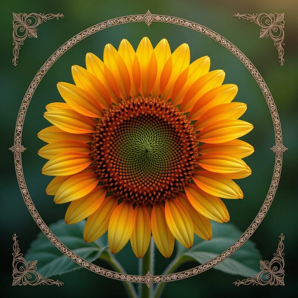 Mystical Sunflower Reaching Heaven in Sacred Geometry Style