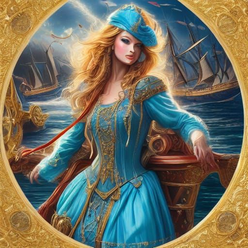 Pirate Galleon Sails Through Turquoise Sea with Elegant Pira...