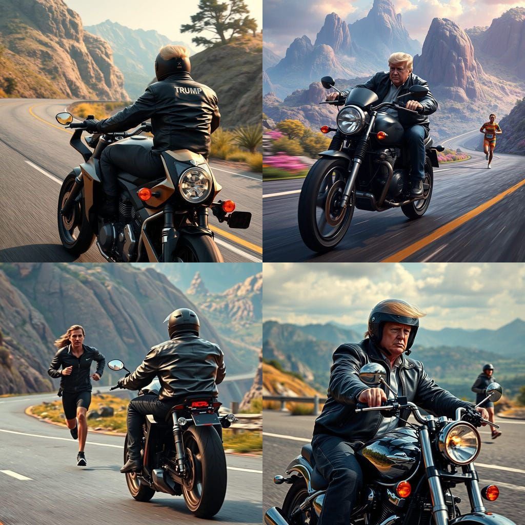 Donald Trump Rides Motorcycle: Detailed Digital Painting
