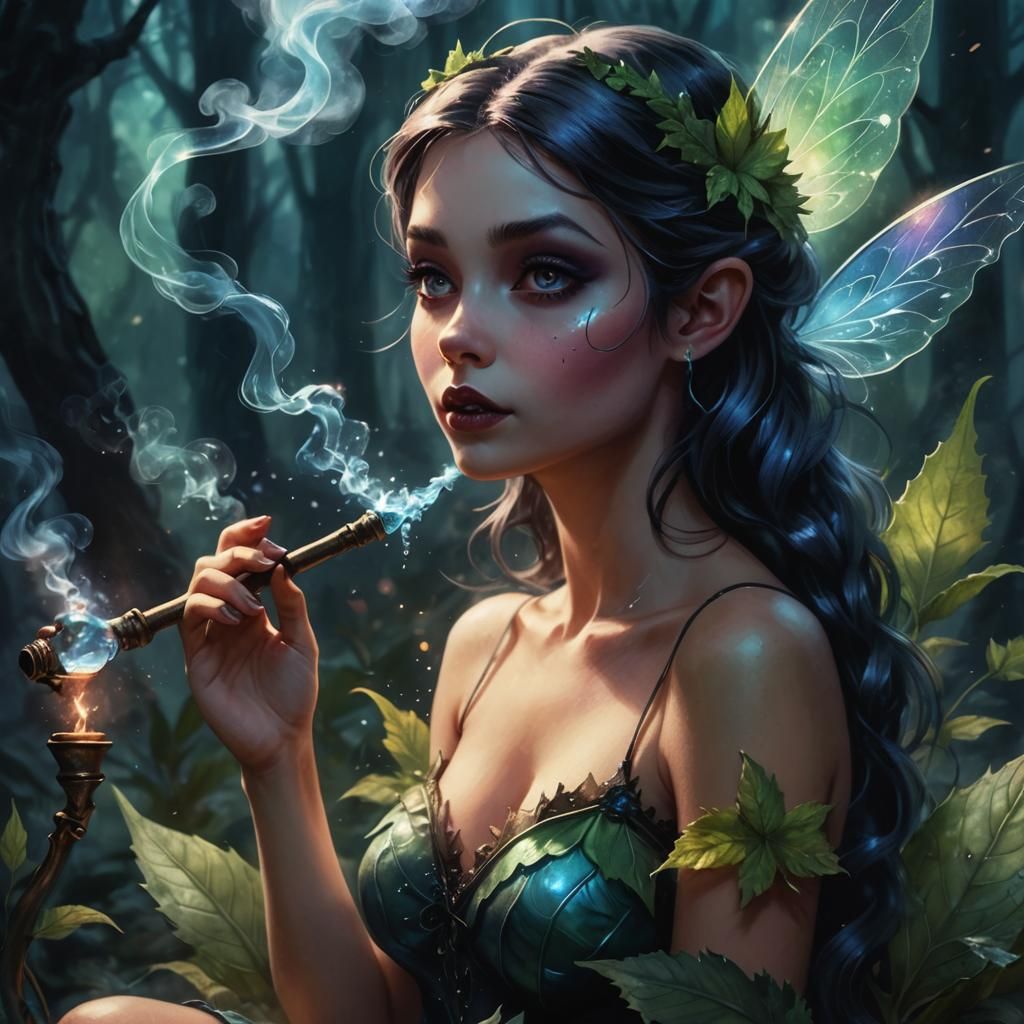Gothic Tinkerbell with Magical Smoke in Watercolor Style