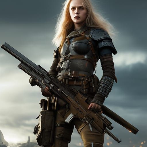 Post-Apocalyptic Warrior Girl in Hyperrealism Style