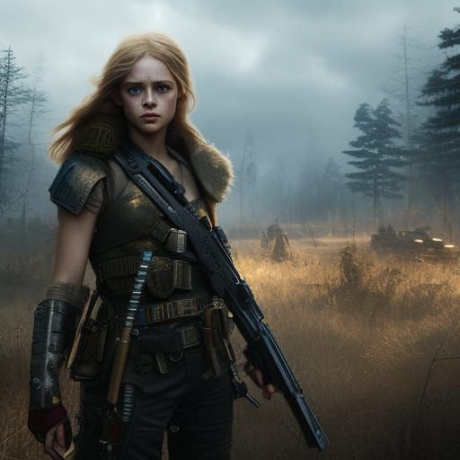 Post-Apocalyptic Warrior Girl Portrait in Hyperrealism