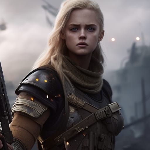 Post-Apocalyptic Warrior Girl in Hyperrealism Style