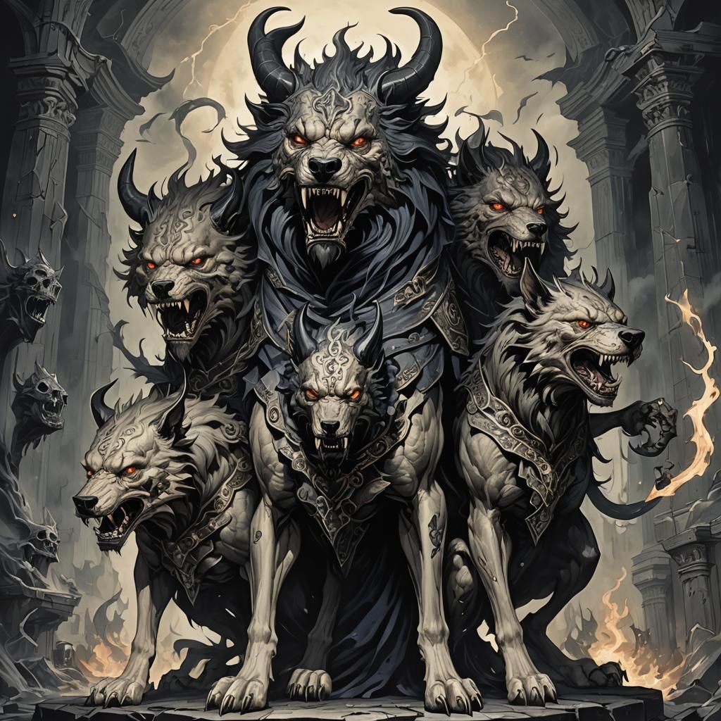 Hades on Cerberus in Underworld, Anime-Detailed