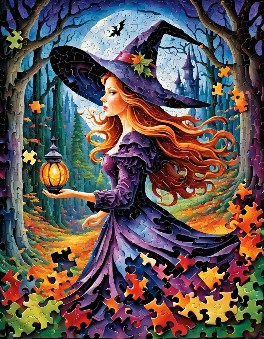 Puzzle Art: Witch in Enchanted Forest