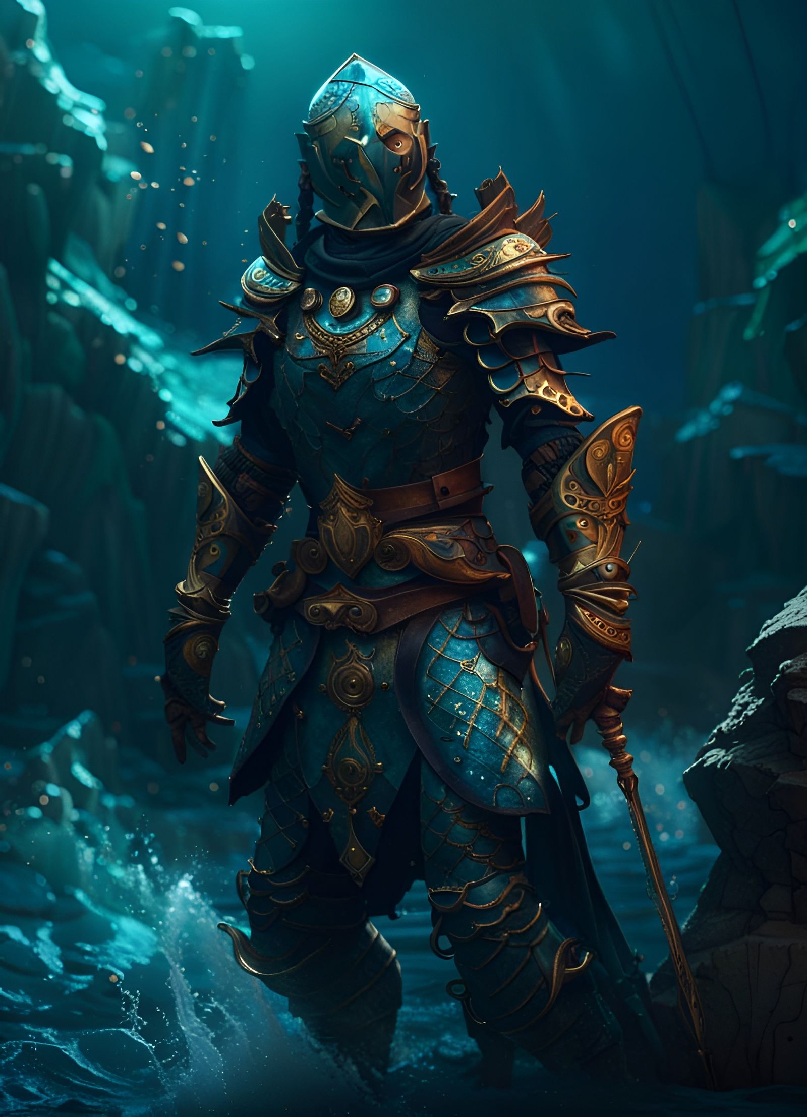 Ocean-Themed Magic Knight in Detailed Matte Painting