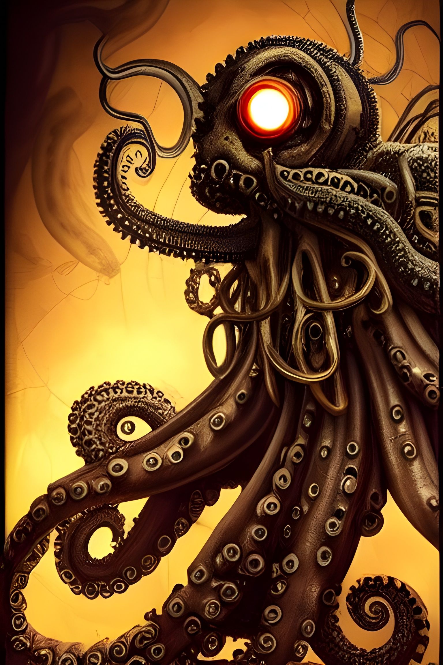 Steampunk Octopus Guarding Chest in Mystic Forest