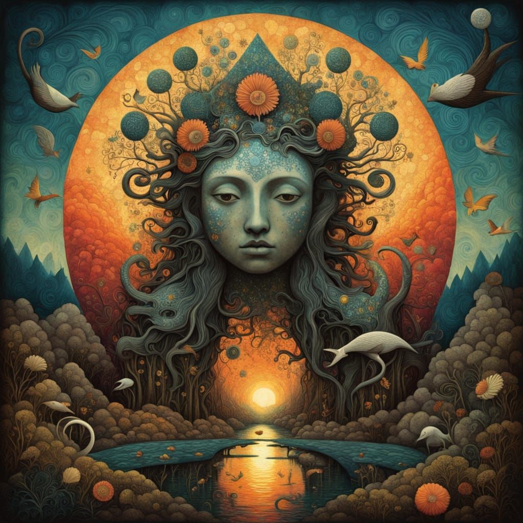 Mystical Shaman Amidst a Vibrant, Bioluminescent Labyrinth