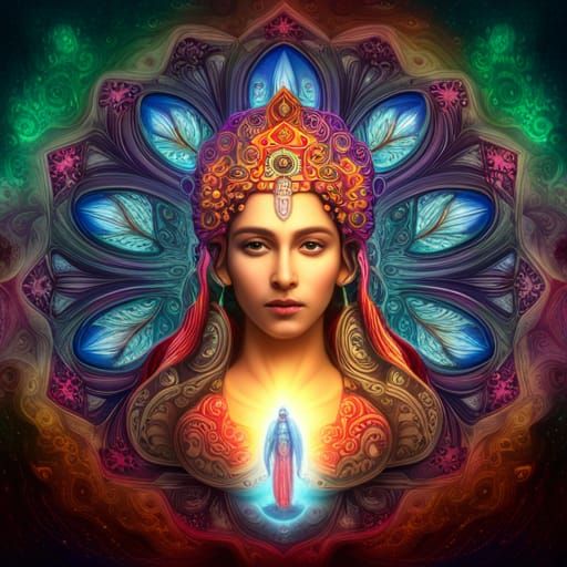 Cosmic Mandala with Indian Goddess in 3D