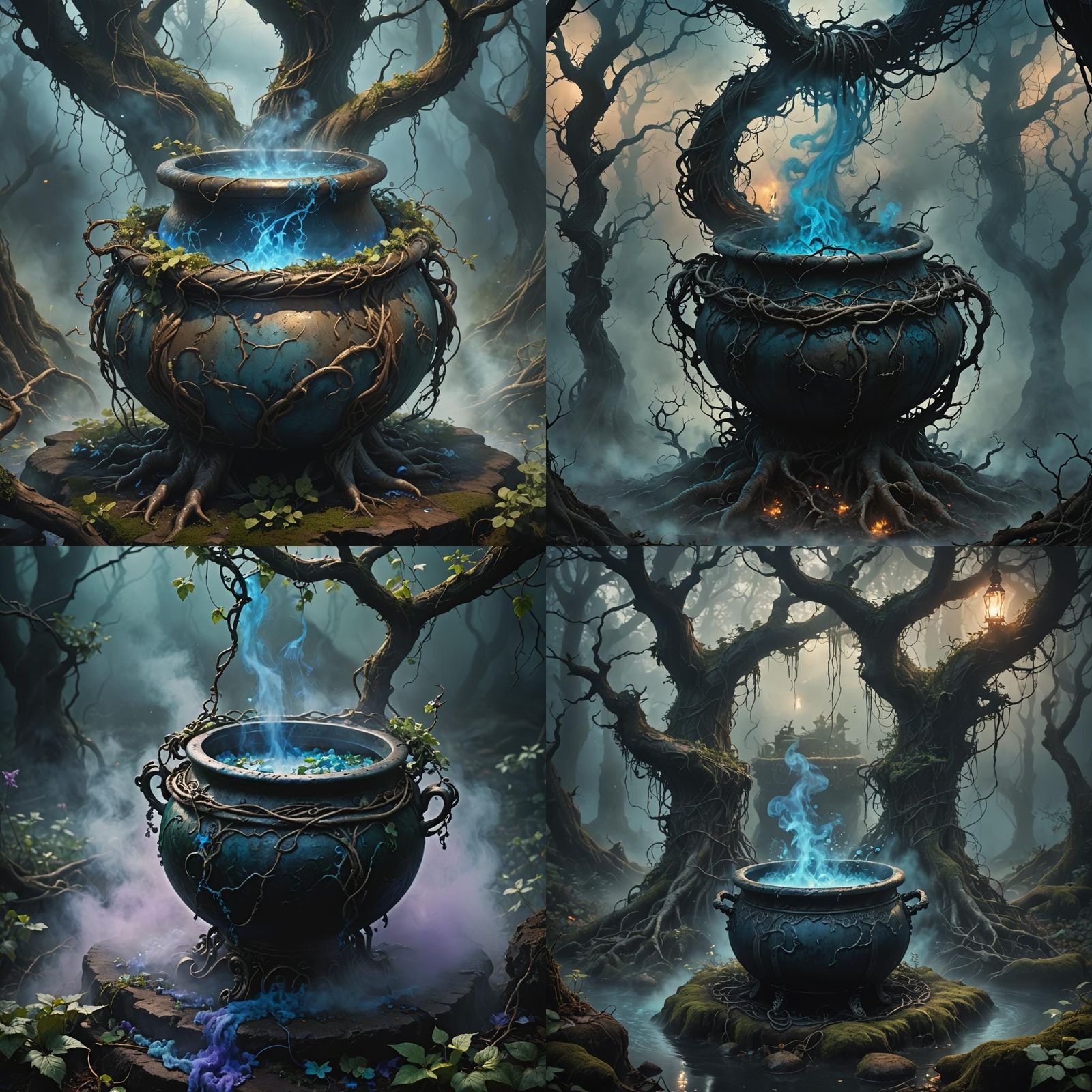 Mystical Witch's Cauldron with Blue Mist