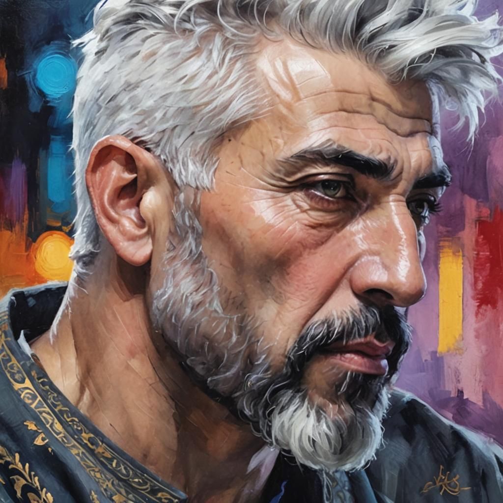 Elegant Man with Grey Beard: Impressionist Oil Painting
