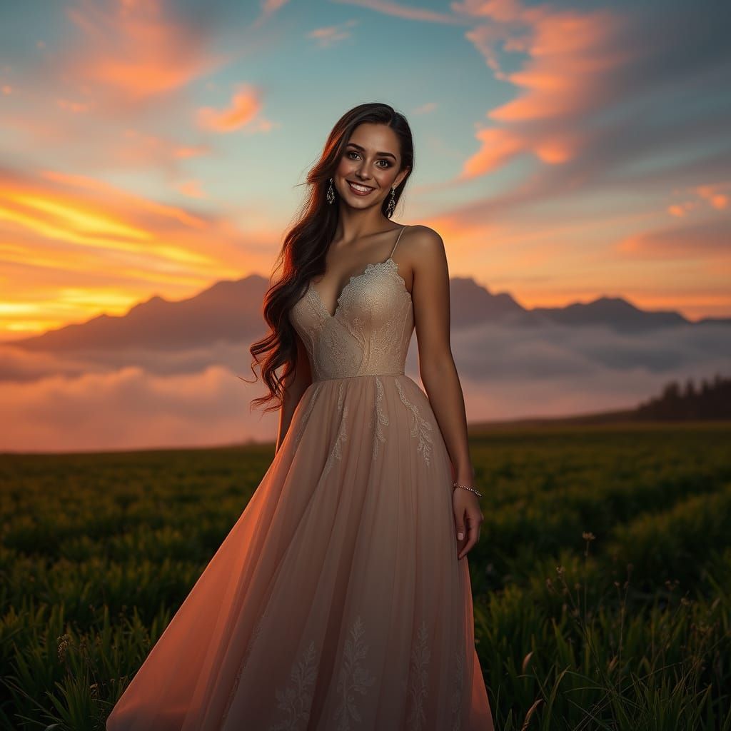 Ethereal Woman in Sunset Glade