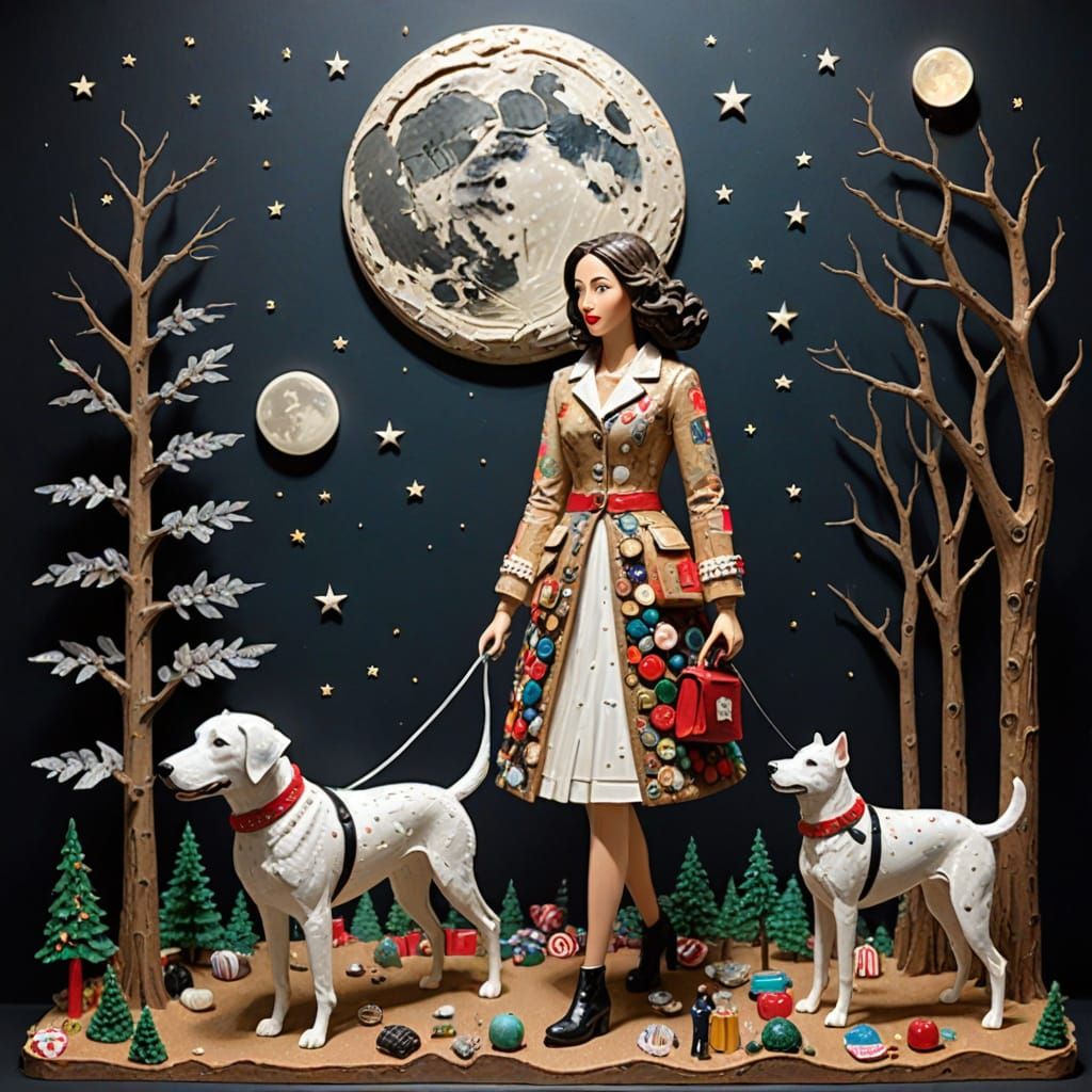 Eco-Friendly 3D Dog Walk Assemblage Art