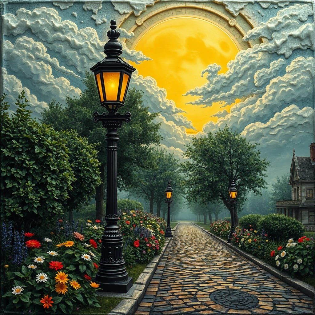 Art Nouveau Streetlamps in Moonlight