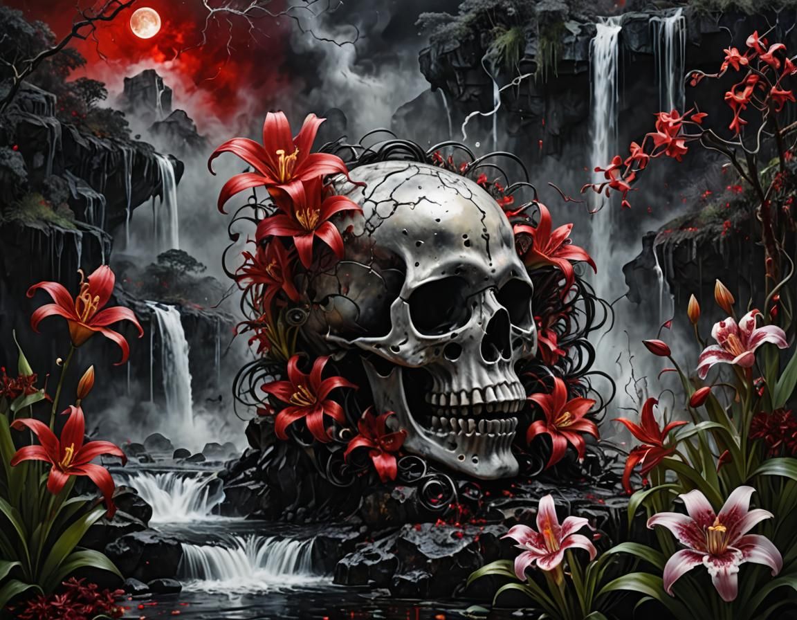 Eldritch Floral Skull in Abstract Expressionism