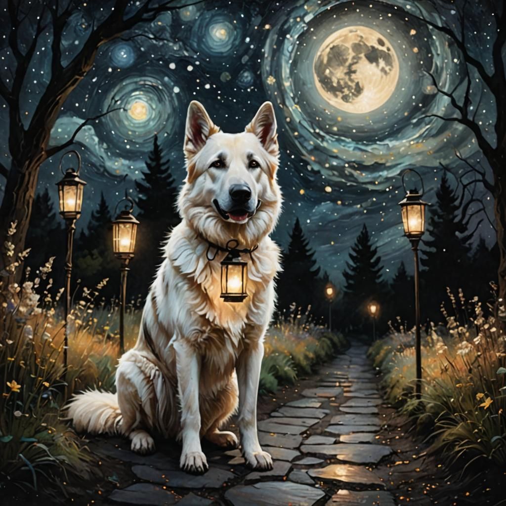 Lantern Light Guides Shepherd Through Starry Night