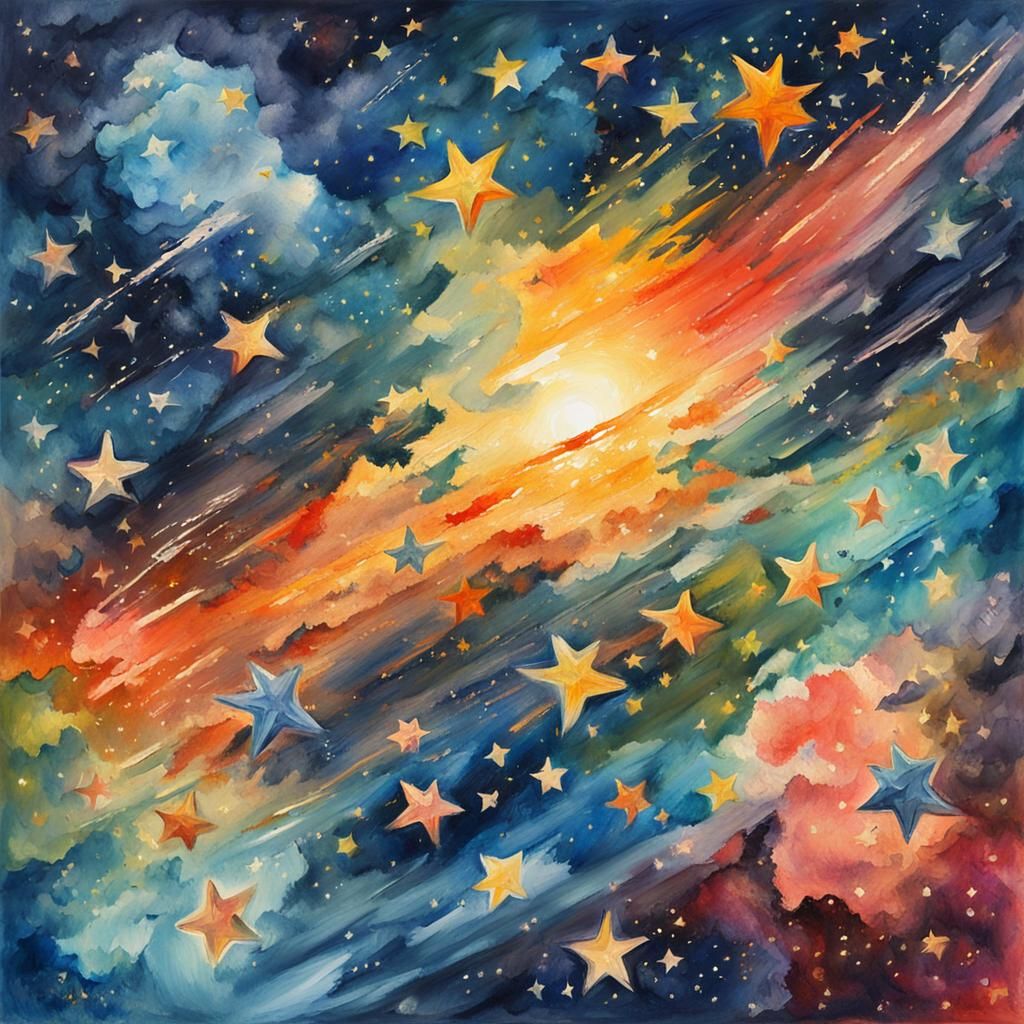 Stars in Space: Gouache Impressionist Painting