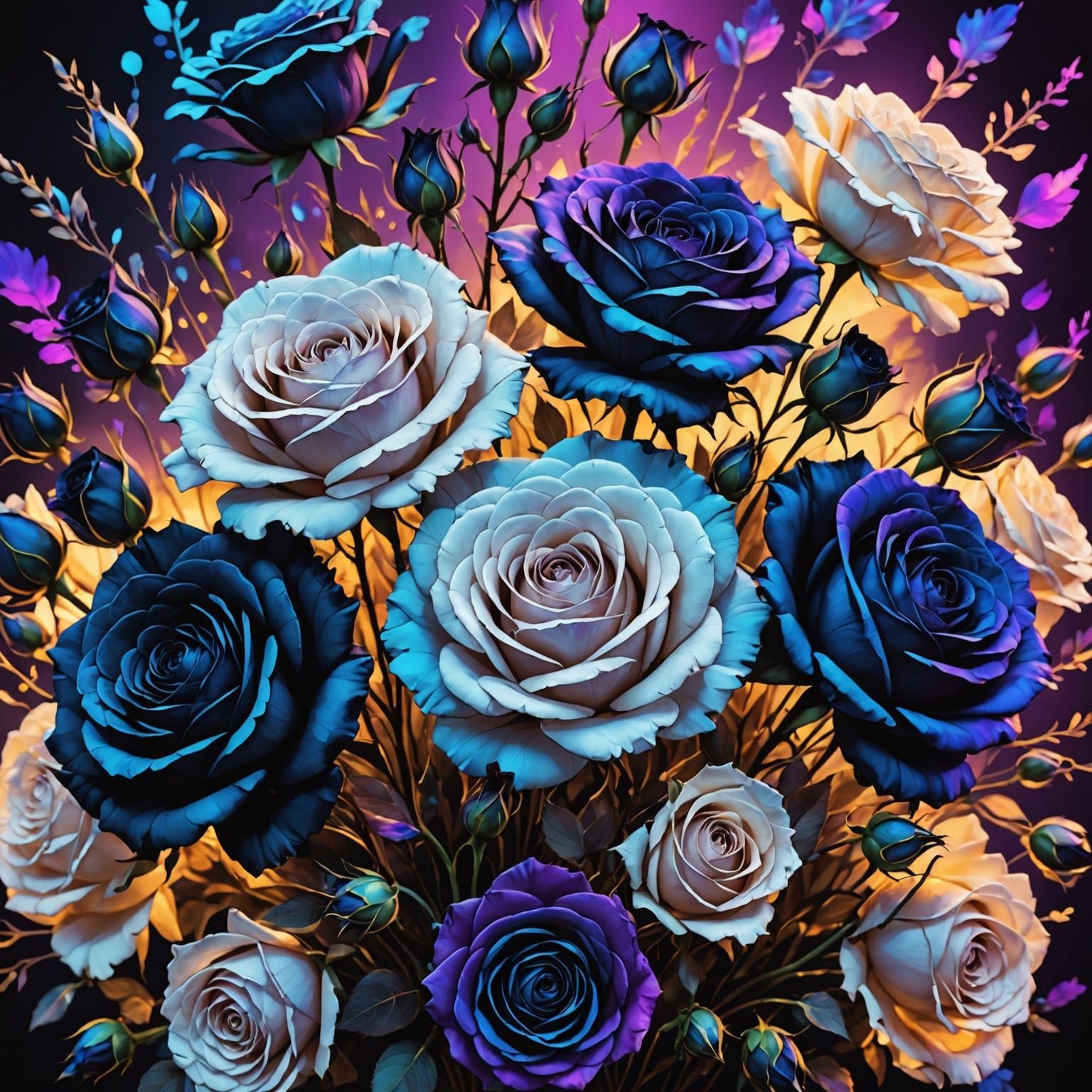 Neon Roses in Alcohol Ink Style Macro