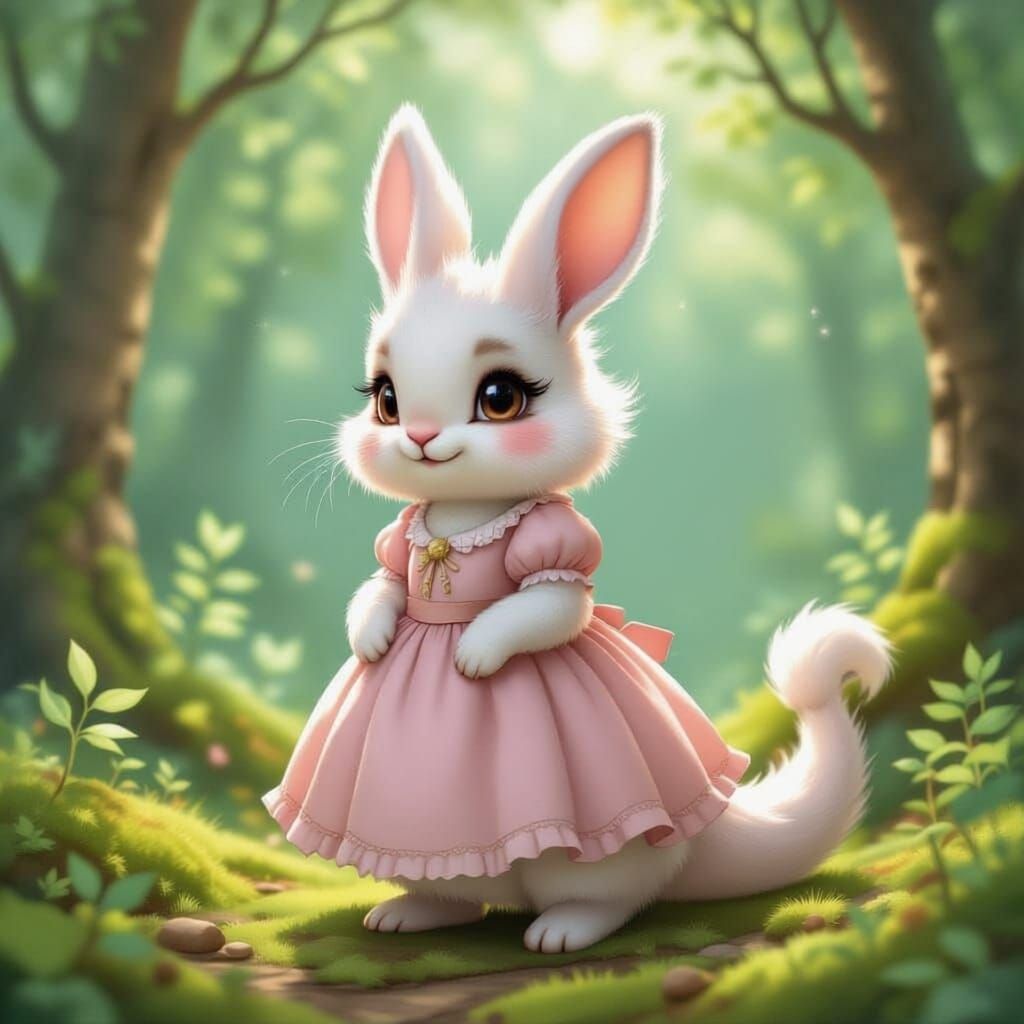 Bunny Dragon Princess in Pink Dress with Brown Horns