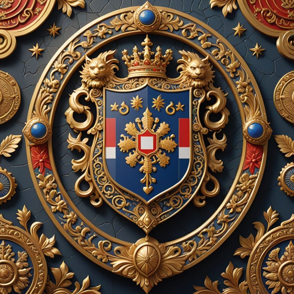 Thai Cultural Coat of Arms with Intertwined Flags and Family...